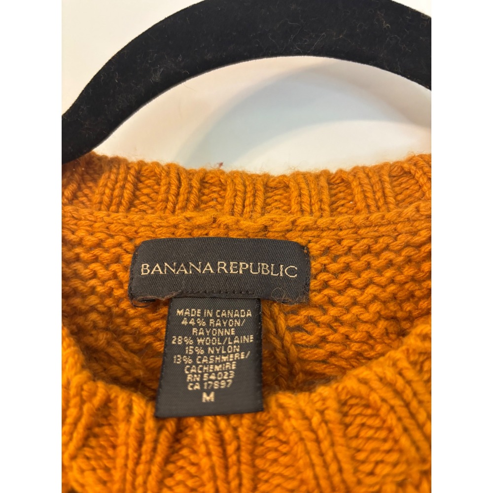Banana Republic Mustard Orange Cable Knit Cashmere Wool Blend SS Sweater M Chic - Picture 3 of 9